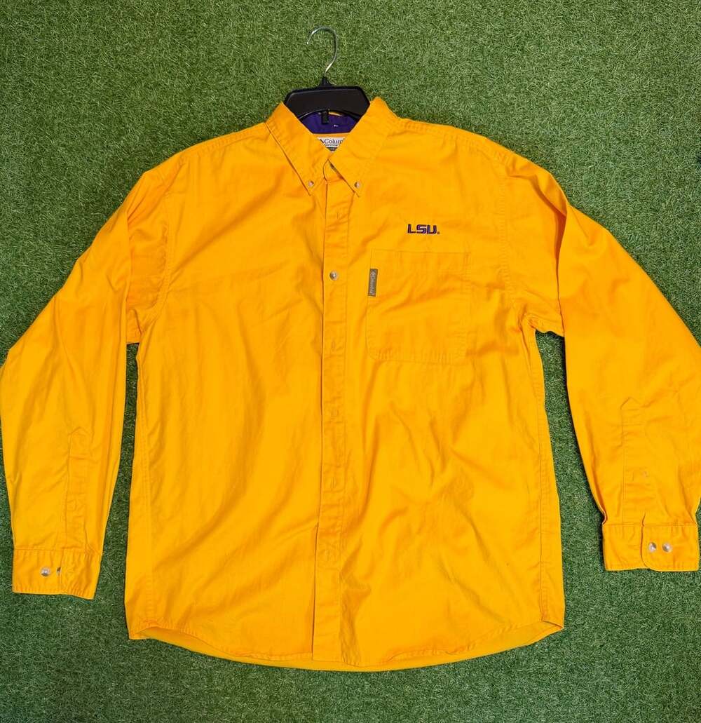 Columbia LSU Tigers Men's Long Sleeve Button Down Shirt Yellow Size Large